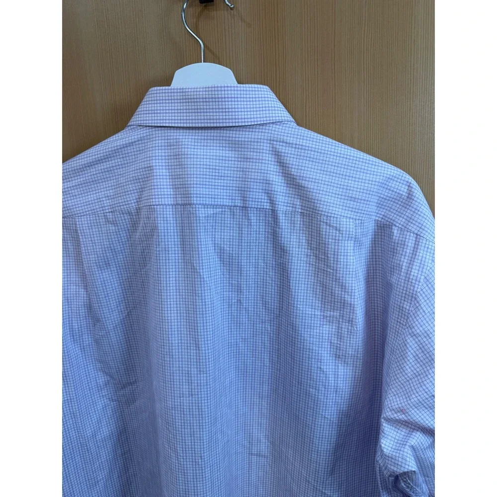 Hugo Boss Mens Purple White Micro Check Button Down Shirt 17.5 34/35 Long Sleeve